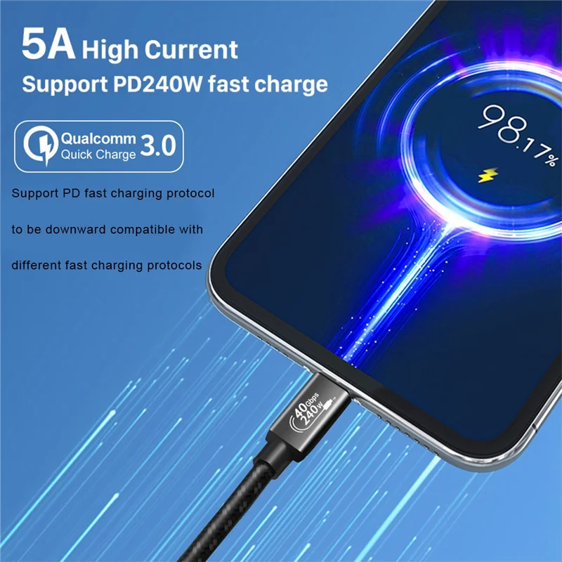 

Кабель для передачи данных PD240W USB4.0 40Gbps USB Type C на C 48 В/5A 8K @ 60 Гц PD3.1, кабель для быстрой зарядки USB C, 2 м