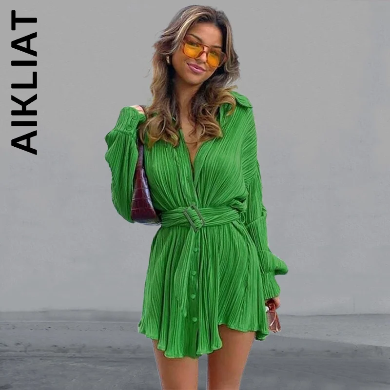Aikliat New Women Dress Korean Skinny Puff Sleeve Lace Up Pleated Hem Dress Vintage Robe Leisure Lazy Female Woman Clothes
Aikliat New Women Dress Korean Skinny Puff Sleeve Lace Up Pleated Hem Dress Vintage Robe Leisure Lazy Female Woman Clothes