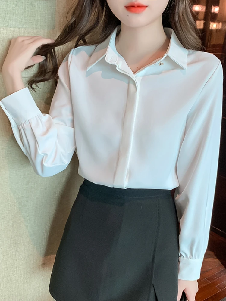 

Women's Shirt Chiffon Blouses for Women Long Sleeve Top Women Fashion Office Lady Polo Neck Clothing Female 2022 Basic Shirts OL