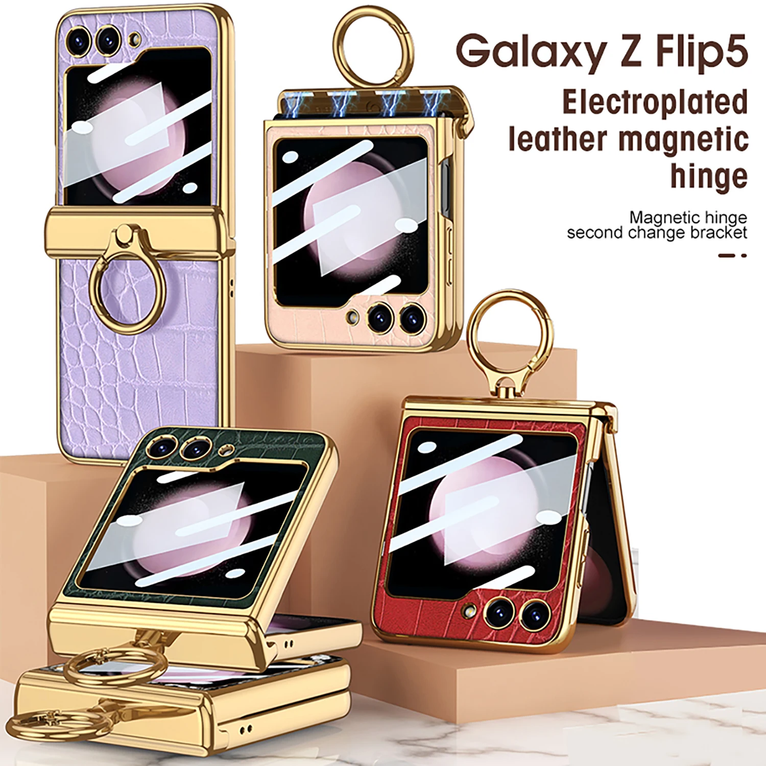 

Противоударный кожаный чехол с кольцом для Samsung Galaxy Z Flip 5 Flip4 Flip3, флип-чехол, Ультратонкий чехол с покрытием для Z Flip5 4 3 с петлей