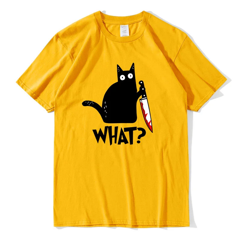 Cat What T Shirt men Murderous Cat With Knife Unisex High quality cotton t-shirt women Funny Halloween Gift oversized streetwear
Cat What T Shirt men Murderous Cat With Knife Unisex High quality cotton t-shirt women Funny Halloween Gift oversized streetwear