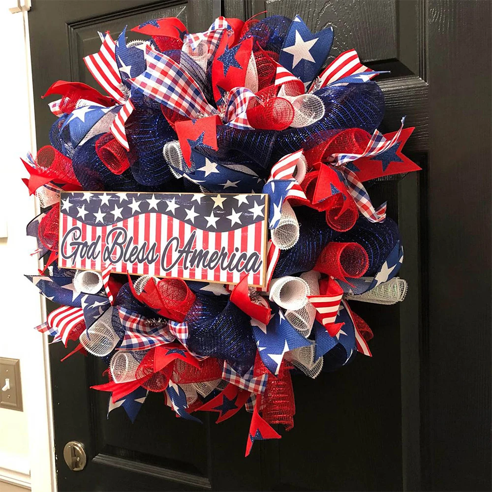 

4th of July Wreath American Independence Memorial Day Wreaths Patriotic Decorations Front Door Handcrafted Hanging Home Craft