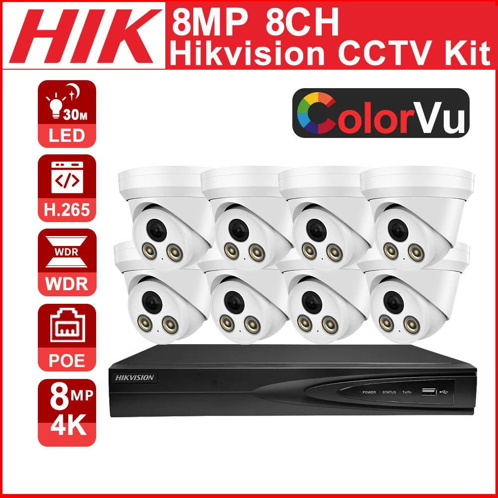 Hikvision NVR 8CH 4K DS-7608NI-I2/8P 8MP IP-камера ColorVu система видеонаблюдения с ночным видением -