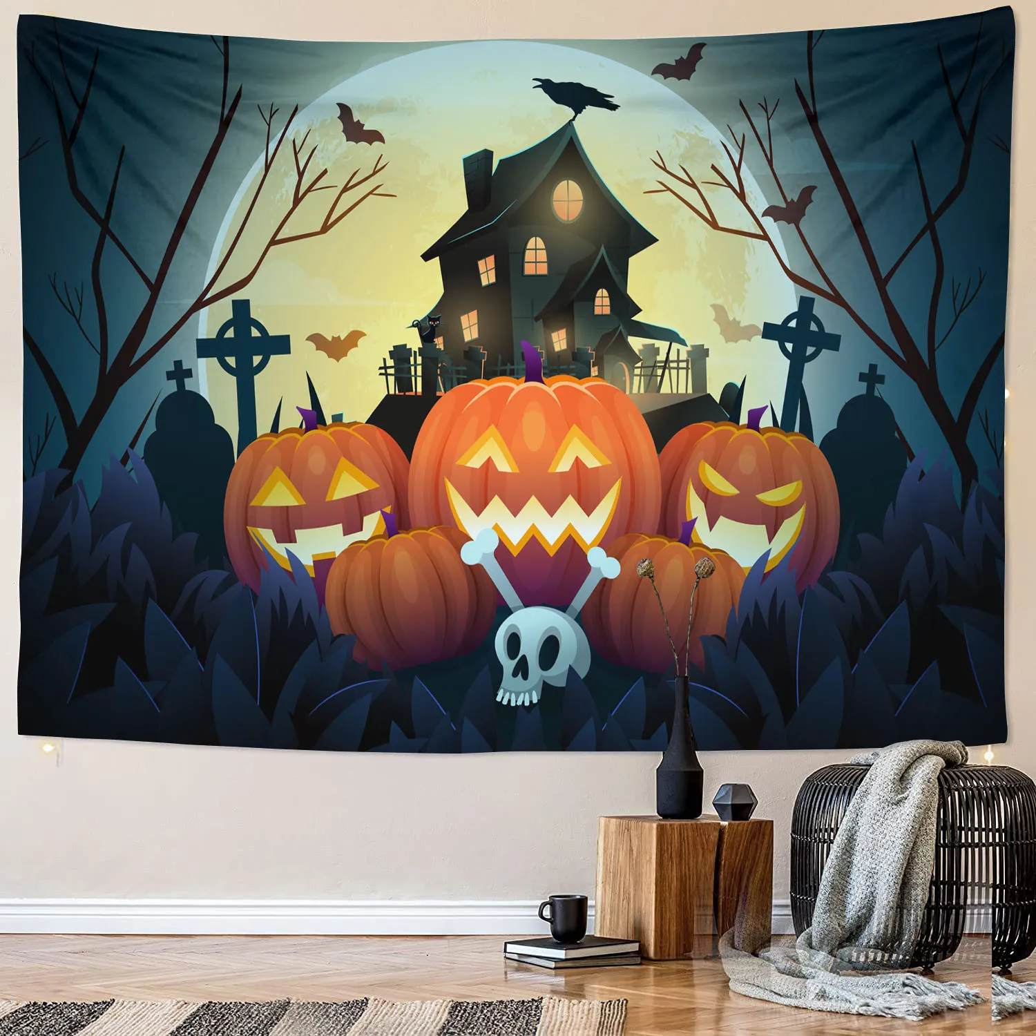 6 sizes Halloween Castle Scary Pumpkin Bat Grave Skeleton Witch Printed Tapestry Home Living Room Bedroom Wall Decoration
6 sizes Halloween Castle Scary Pumpkin Bat Grave Skeleton Witch Printed Tapestry Home Living Room Bedroom Wall Decoration