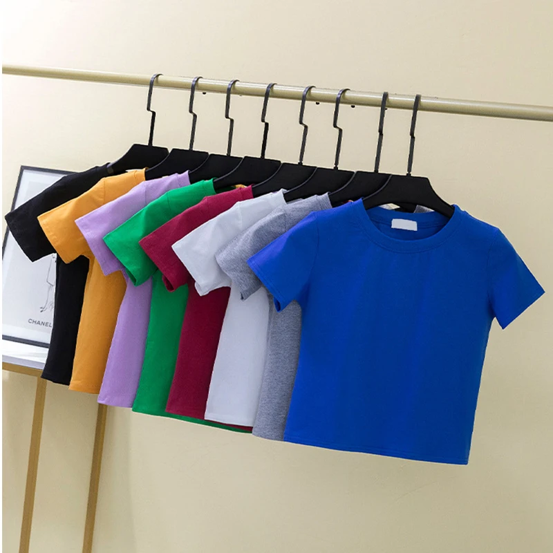 Women's T-shirt Crop Top Summer Solid Colour O-neck Women Seamless Sexy Cotton Short Shirt High Waist Camiseta Muje
Women's T-shirt Crop Top Summer Solid Colour O-neck Women Seamless Sexy Cotton Short Shirt High Waist Camiseta Muje