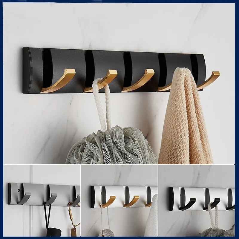 

Space Aluminum Storage Row Hook Wardrobe Porch Invisible Hanging Clothes Hanger Punch Free Multi-purpose Door Back Hook Hardware