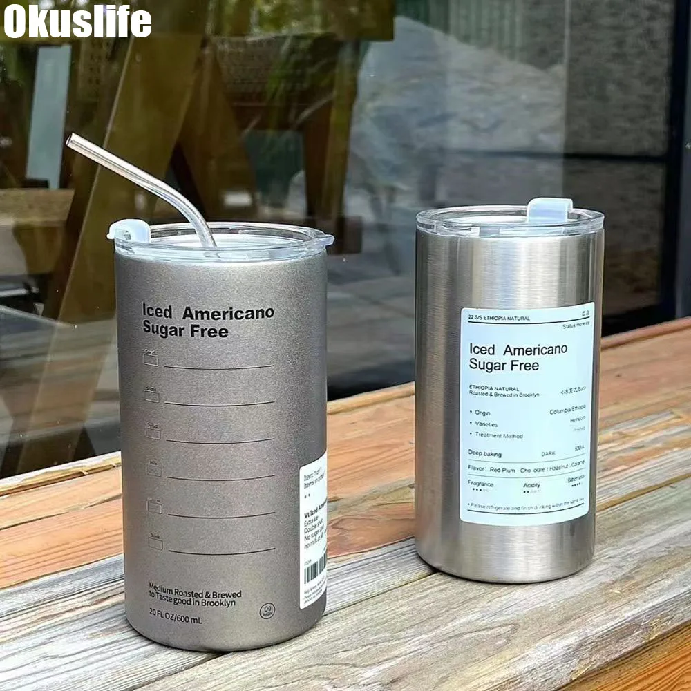 

Metal stainless steel 600ml coffee accompanying cup insulation straw direct drinking dual-purpose portable water cup