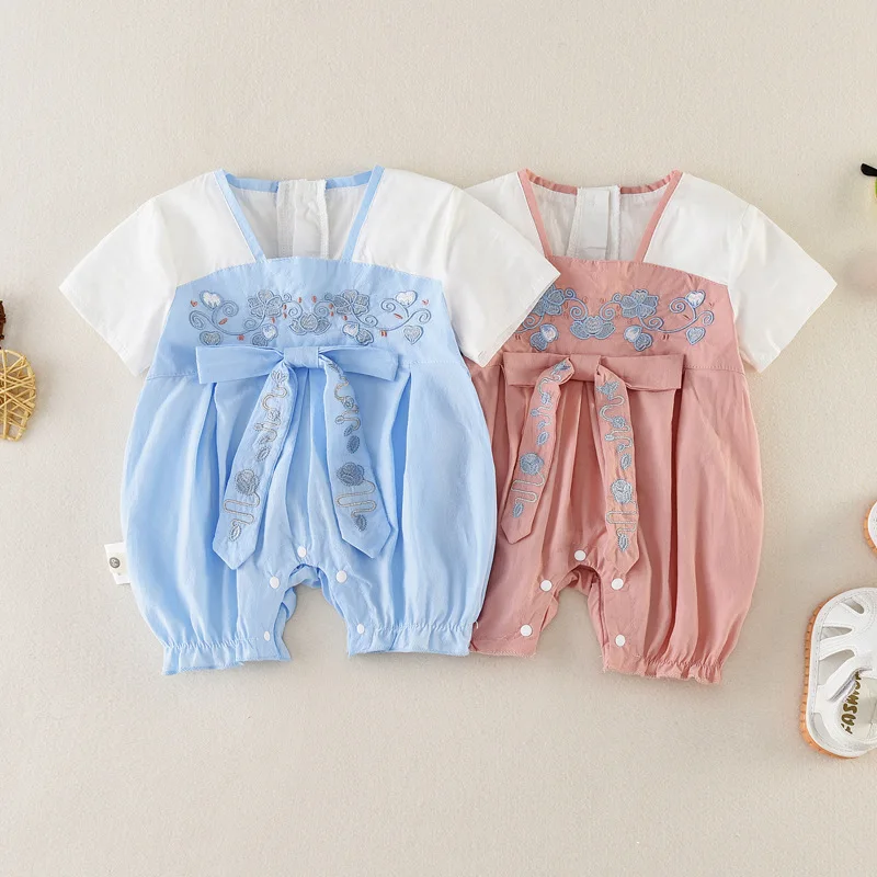 Chinese Retro Style Summer Baby Girls Romper Short Sleeve Cotton Hanfu National Style Big Bow Floral Embroidery Toddler Outfits
Chinese Retro Style Summer Baby Girls Romper Short Sleeve Cotton Hanfu National Style Big Bow Floral Embroidery Toddler Outfits