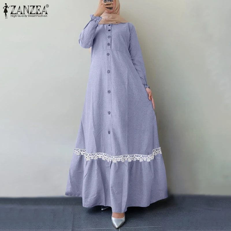ZANZEA Women Vintage Long Sleeve Muslim Dress Spring Lace Patchwork Ruffles Sundress Dubai Turkey Abaya Hijab Dress Jilbab Robe
ZANZEA Women Vintage Long Sleeve Muslim Dress Spring Lace Patchwork Ruffles Sundress Dubai Turkey Abaya Hijab Dress Jilbab Robe