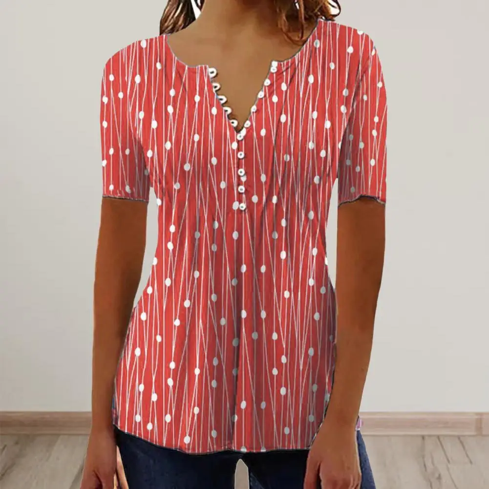Women Summer T-shirt Dot Print Contrast Color V Neck Lady T-shirt Slim Fit Short Sleeves Buttons Female Blouse Women Clothes
Women Summer T-shirt Dot Print Contrast Color V Neck Lady T-shirt Slim Fit Short Sleeves Buttons Female Blouse Women Clothes