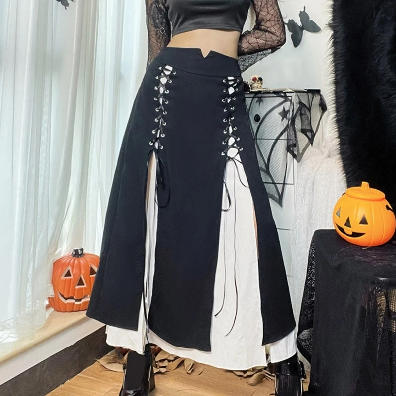 Harajuku Punk Bandage Patchwork High Waist A-Line Slit Midi Long Skirt for Women
Harajuku Punk Bandage Patchwork High Waist A-Line Slit Midi Long Skirt for Women