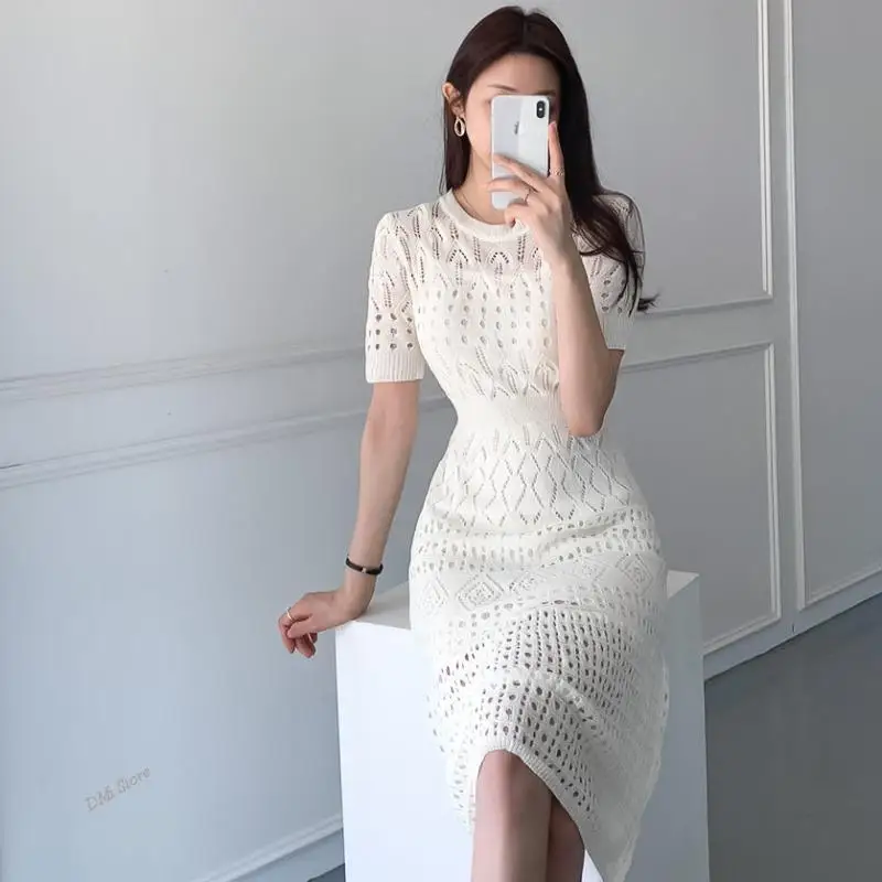 DIMI Hip Knitted Dress White Lady Summer Casual Chic Korean Temperament Slim Sexy Hollow Out Dresses O Neck Short Sleeve Wrap
DIMI Hip Knitted Dress White Lady Summer Casual Chic Korean Temperament Slim Sexy Hollow Out Dresses O Neck Short Sleeve Wrap