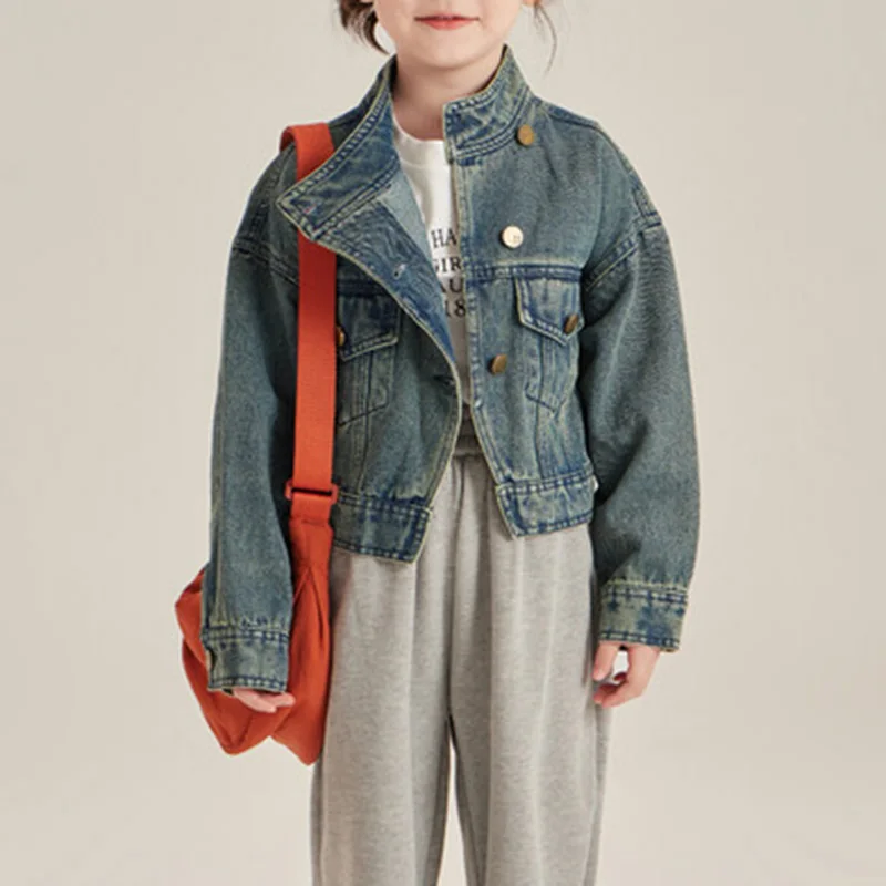 

Girls' personalized denim jacket, spring and autumn jacket top, new European and American fashion 5y 6y 7y 8y