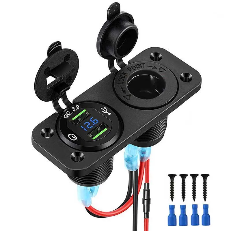 2 in 1 QC3.0 Dual USB Car Charger Adapter Outlet Quick Charger Cigarette Lighter Socket Spliter for Cars Boats Motorcycle Marine
2 in 1 QC3.0 Dual USB Car Charger Adapter Outlet Quick Charger Cigarette Lighter Socket Spliter for Cars Boats Motorcycle Marine