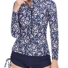 2023 Long Sleeve Surf Swimsuit Floral Printed Swimwear Women Zipper Two Piece Rashguard Diving Clothes Bathing Swimming Suit