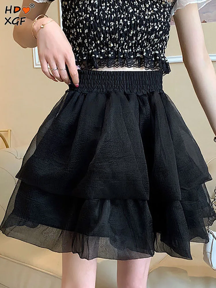 Двухслойная Тюлевая эластичная юбка с высокой талией, однотонная Милая Пышная юбка в Корейском стиле, летняя женская простая универсальная мини-юбка 
Двухслойная Тюлевая эластичная юбка с высокой талией, однотонная Милая Пышная юбка в Корейском стиле, летняя женская простая универсальная мини-юбка