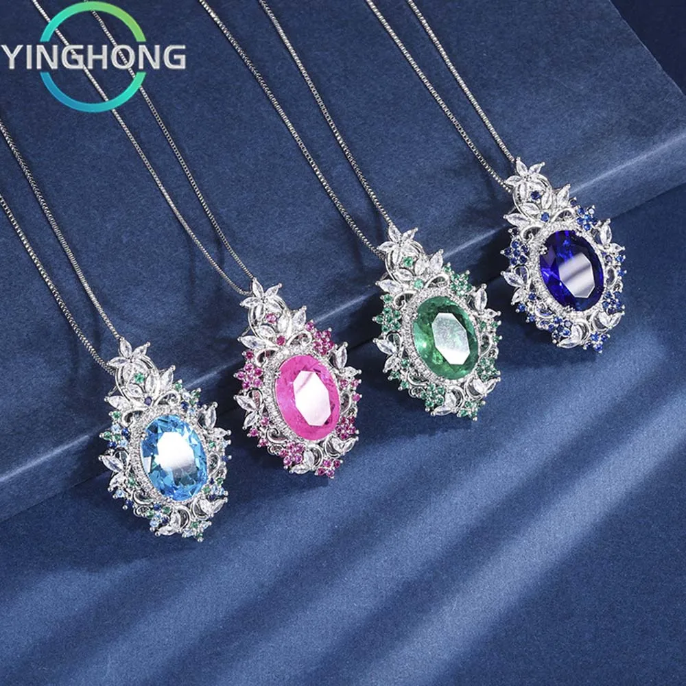 

QueXiang 2023 New S925 Sterling Silver Full Diamond Colorful Treasure Pendant Women's Jewelry Charm Fashion Luxury Gift