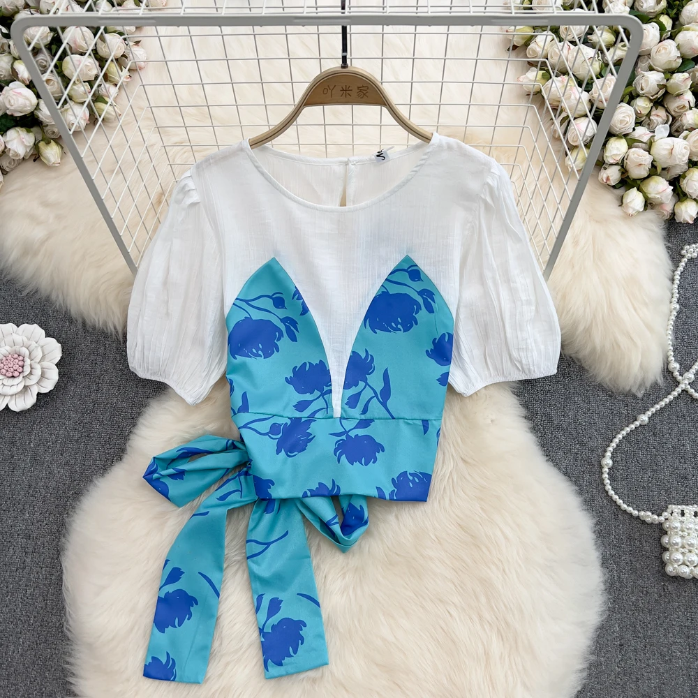 Шифоновый топ с коротким рукавом, круглым вырезом и бантом
Шифоновый топ с коротким рукавом, круглым вырезом и бантом