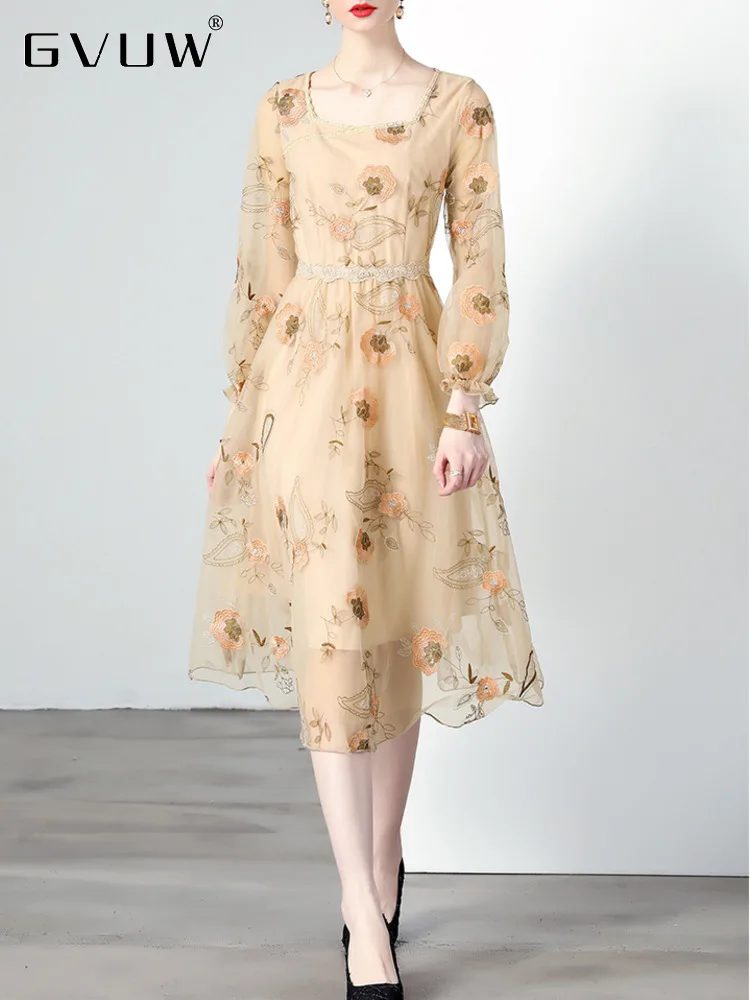 Женское облегающее вечернее платье GVUW, Сетчатое платье с квадратным воротником и пышными рукавами, элегантное платье с принтом, модель 17G1673 на лето, 2023 
Женское облегающее вечернее платье GVUW, Сетчатое платье с квадратным воротником и пышными рукавами, элегантное платье с принтом, модель 17G1673 на лето, 2023