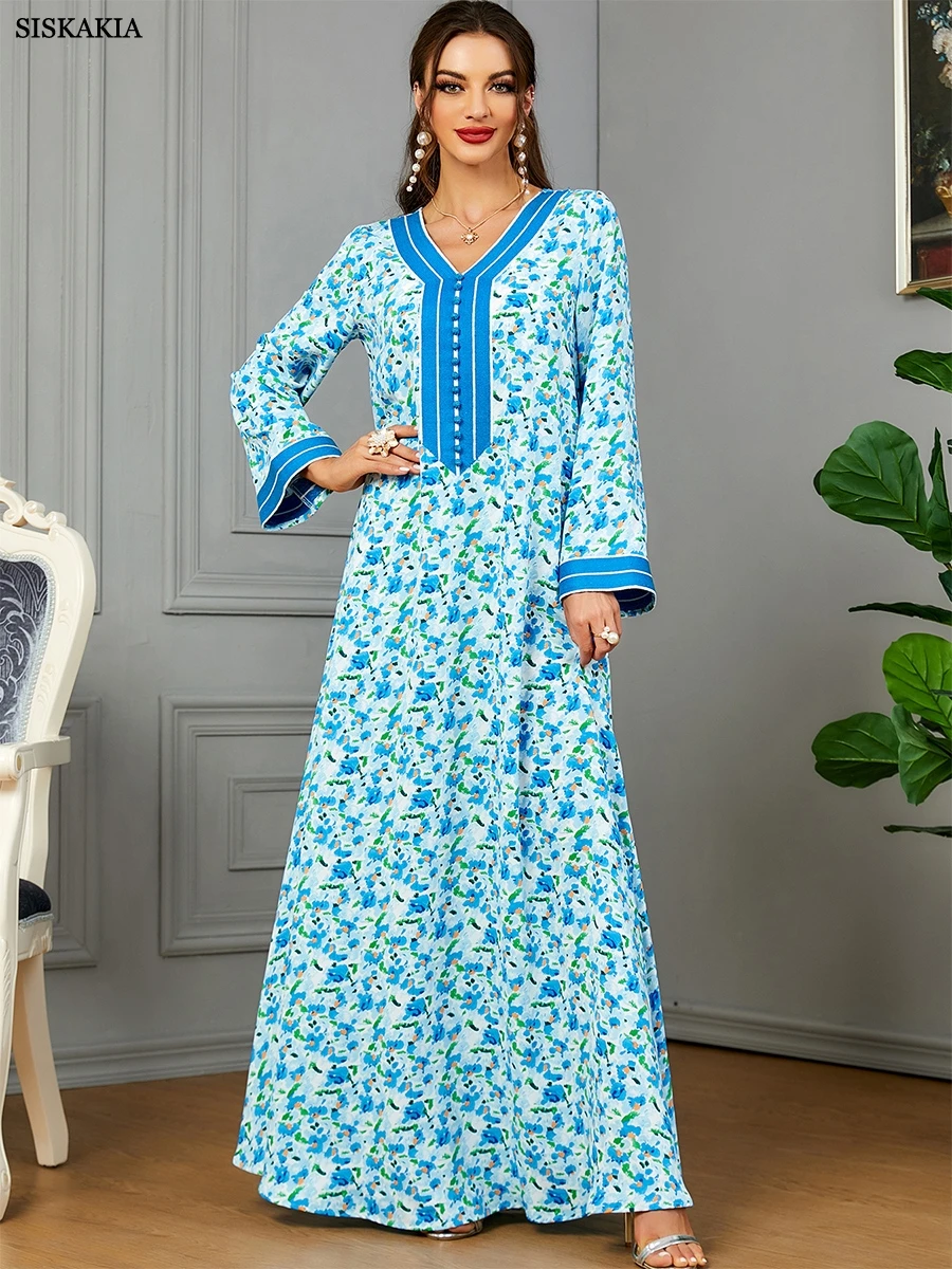 Женское мусульманское платье Siskakia, кружевное платье в стиле пэчворк с v-образным вырезом, длинным рукавом и цветочным принтом, свободное Элегантное Вечерние макси, одежда для исламских женщин 
Женское мусульманское платье Siskakia, кружевное платье в стиле пэчворк с v-образным вырезом, длинным рукавом и цветочным принтом, свободное Элегантное Вечерние макси, одежда для исламских женщин