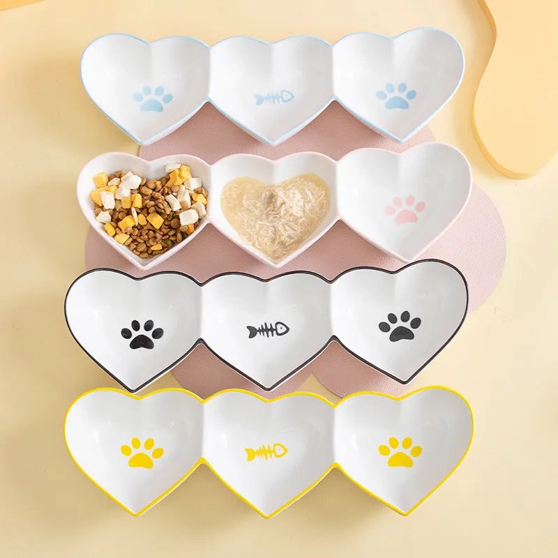 

Creative Cute Cat Bowl Cartoon Dish Heart Shape Mini Plate Ceramics Snack Plate Chinchilla Bowl Anti Skid Pet Supplies