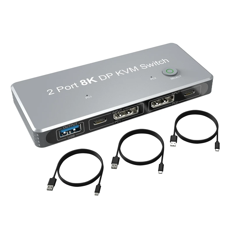 8K Displayport KVM Switch 4K@144Hz Split Screen Converter 2 Port 8K DP KVM Switch Suitable For Office Games
8K Displayport KVM Switch 4K@144Hz Split Screen Converter 2 Port 8K DP KVM Switch Suitable For Office Games