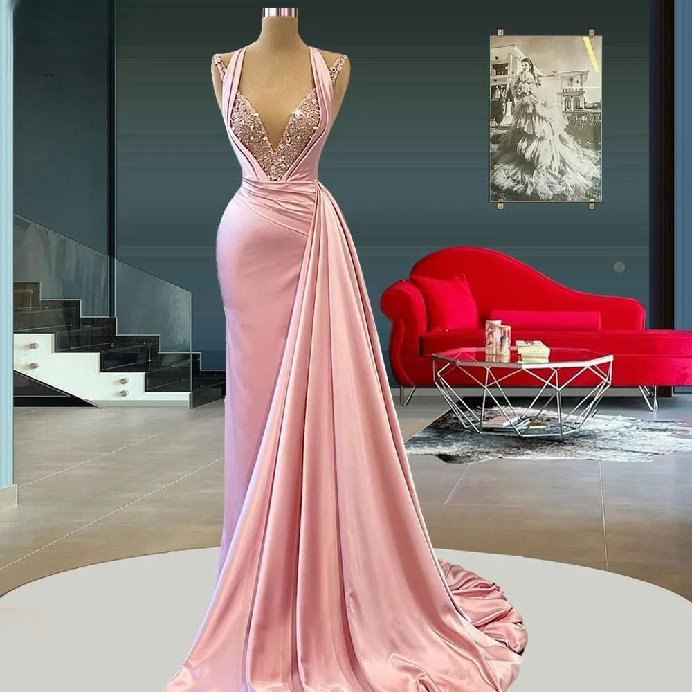 Pink Prom Dresses A-line V-neck Satin Sequins Women Prom Gown Saudi Arabia Dubai Black Girls Evening Dresses Robe De Soiree
Pink Prom Dresses A-line V-neck Satin Sequins Women Prom Gown Saudi Arabia Dubai Black Girls Evening Dresses Robe De Soiree