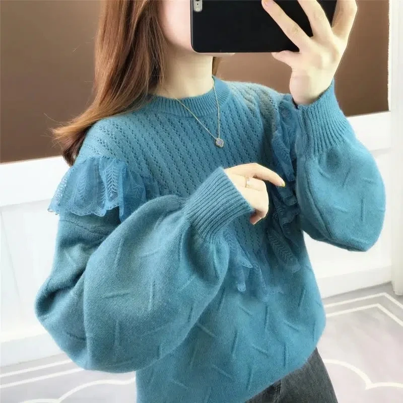 2023 Autumn Winter Women's High-Neck knitting Sweater Pullover Lace Loose Version Set Thick Warm Shirt Long Sleeves Top Clothes
2023 Autumn Winter Women's High-Neck knitting Sweater Pullover Lace Loose Version Set Thick Warm Shirt Long Sleeves Top Clothes