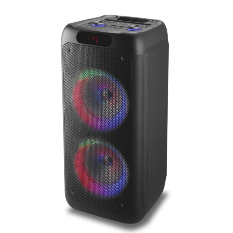 Double 8 inch 60W big power DSP effect running LED light portable party speaker RX-8281
Double 8 inch 60W big power DSP effect running LED light portable party speaker RX-8281