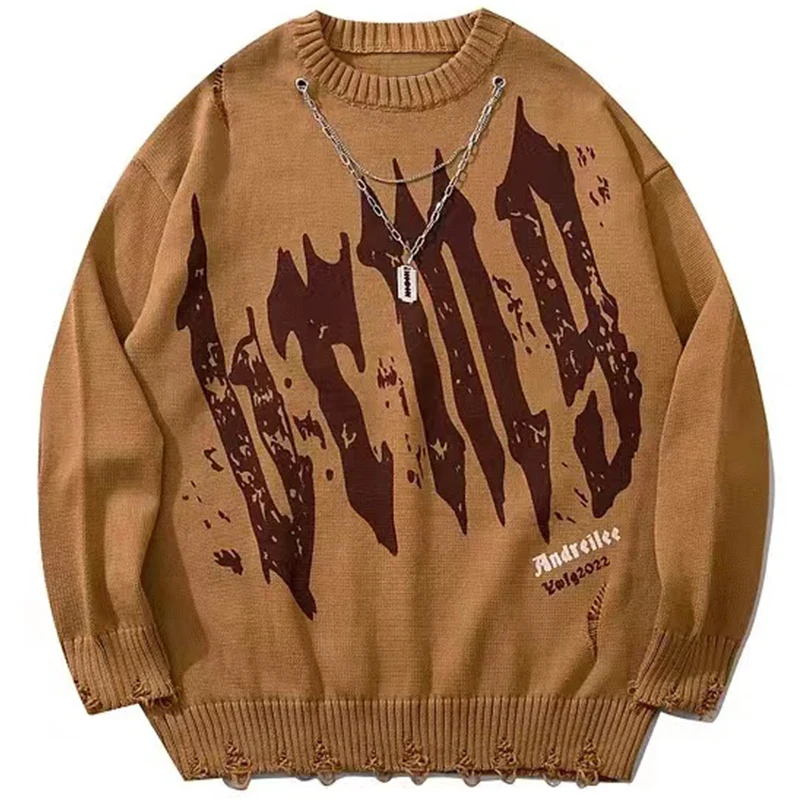 

Мужской свитер Темного стиля, новинка 2023, уличная одежда в стиле хип-хоп, зимнее винтажное Свободное ожерелье с вышивкой, трикотажный пуловер, Свитер оверсайз