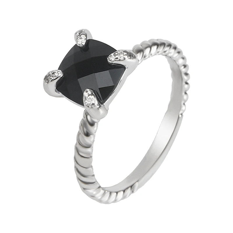 8mm Cushion Cut Imitation Black Onyx CZ Statement Ring for Women Stylish Chic 4 Prongs Twist Design Rings Jewelry Gift
8mm Cushion Cut Imitation Black Onyx CZ Statement Ring for Women Stylish Chic 4 Prongs Twist Design Rings Jewelry Gift