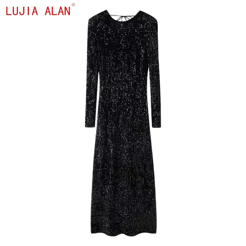 New Women's Shoulder Pad Sexy Backless Sequin Midi Dress Female Casual Long Sleeved Slim Fit Vestidos LUJIA ALAN WD3790
New Women's Shoulder Pad Sexy Backless Sequin Midi Dress Female Casual Long Sleeved Slim Fit Vestidos LUJIA ALAN WD3790