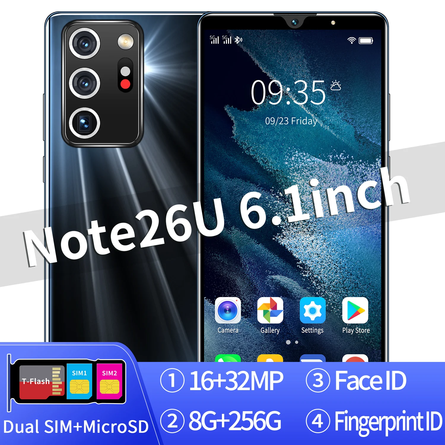 Global Version Note26U Cheap Smart Phone 64GB/128GB 6.1 Inch 4800mAh 10 Core Android 10.0 Fingerprint Unlock Dual SIM Cellphones
Global Version Note26U Cheap Smart Phone 64GB/128GB 6.1 Inch 4800mAh 10 Core Android 10.0 Fingerprint Unlock Dual SIM Cellphones