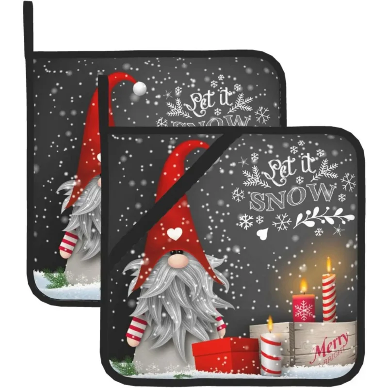 Рождественский гном, рождественские подарки, зимний горшок со снежинками, кухонные подставки для фотогриля, 2 шт.