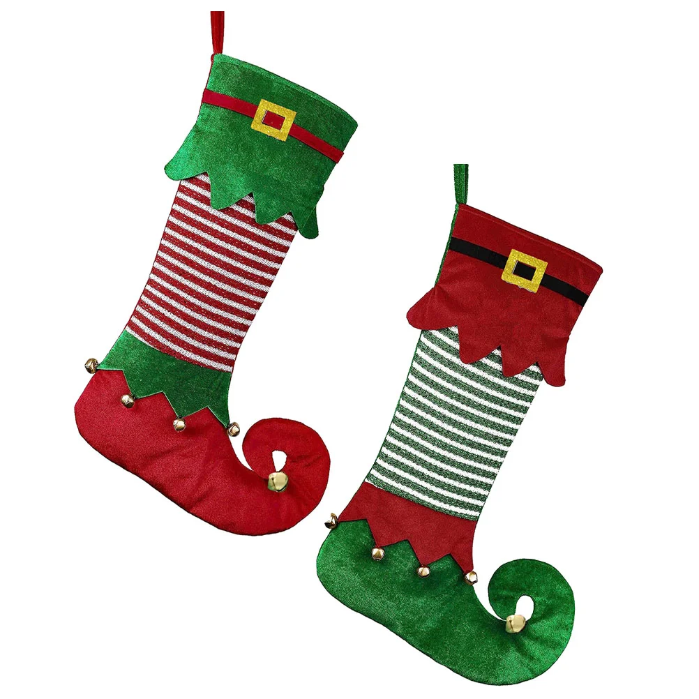 

2 Pcs Christmas Decor Sock Gift Bag Xmas Hanging Ornaments Stocking Decors Decorate Decorative Treat Bags