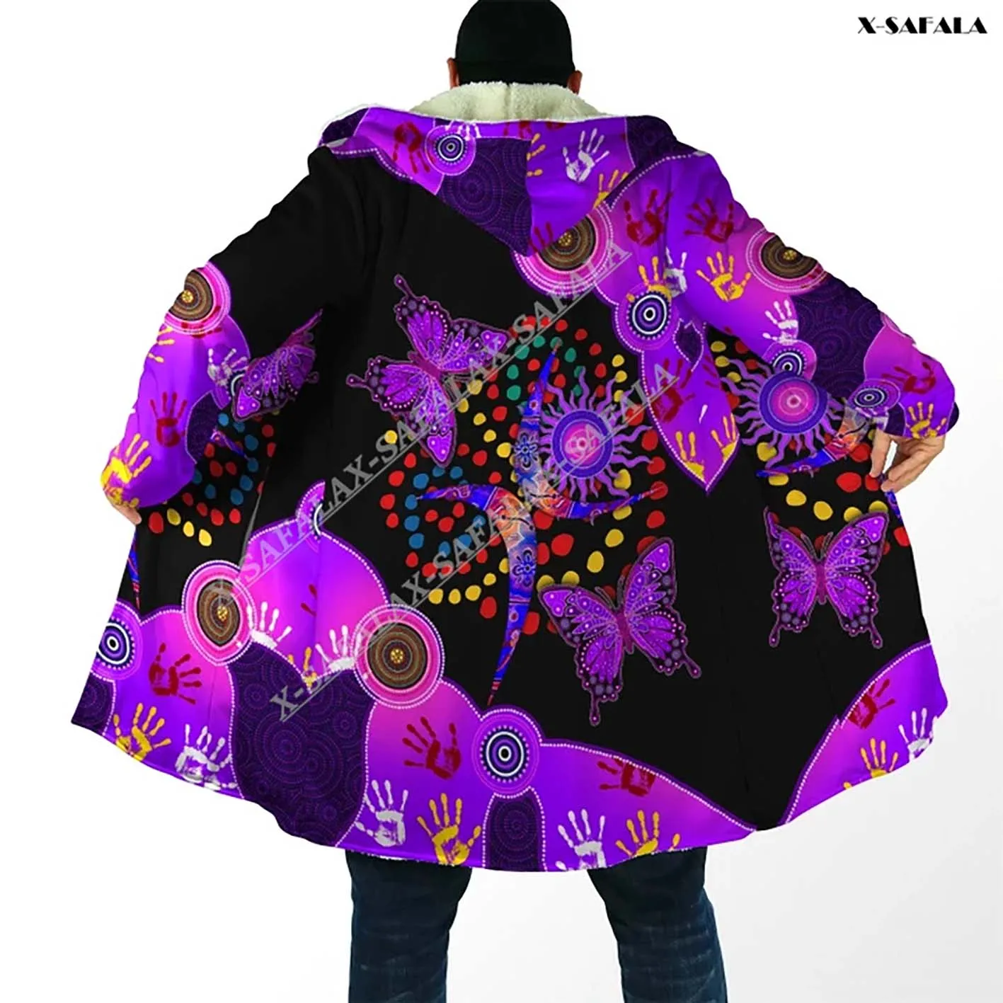 

Australia Aboriginal Naidoc WeekTurtle Lizard 3D Print Long Duffle Topcoat Hooded Blanket Cloak Thicker Pullovers Overcoat