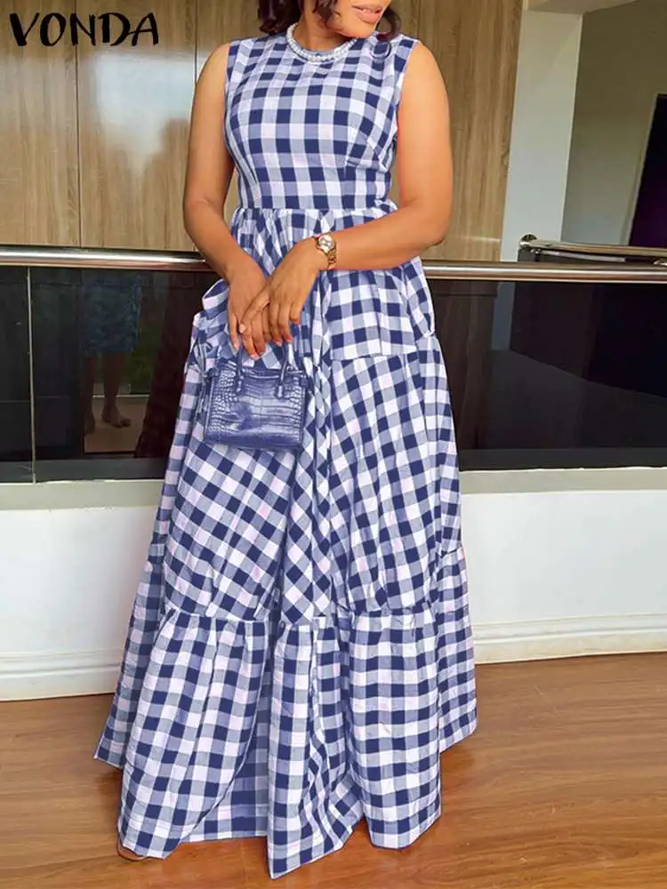 Summer Sleeveless Sundress Women Round Neck Waist Plaid Maxi Long Dress 2023 VONDA Beach Holiday Sundress Bohemian Vestido Baggy
Summer Sleeveless Sundress Women Round Neck Waist Plaid Maxi Long Dress 2023 VONDA Beach Holiday Sundress Bohemian Vestido Baggy