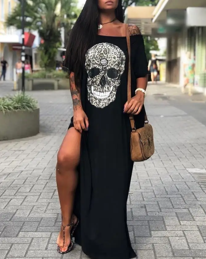 Dresses for Women 2022 Summer Casual Off Shoulder Skull Print Slit Maxi Short Sleeve Weekend Dress
Dresses for Women 2022 Summer Casual Off Shoulder Skull Print Slit Maxi Short Sleeve Weekend Dress