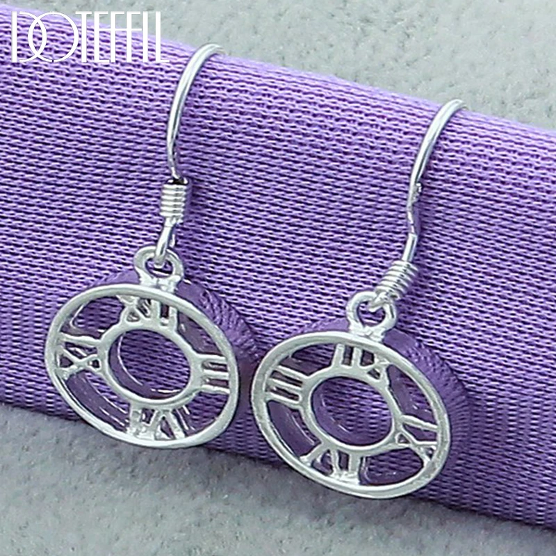 

DOTEFFIL 925 Sterling Silver Round Roman Numerals Drop Earrings For Woman Wedding Engagement Fashion Party Charm Jewelry