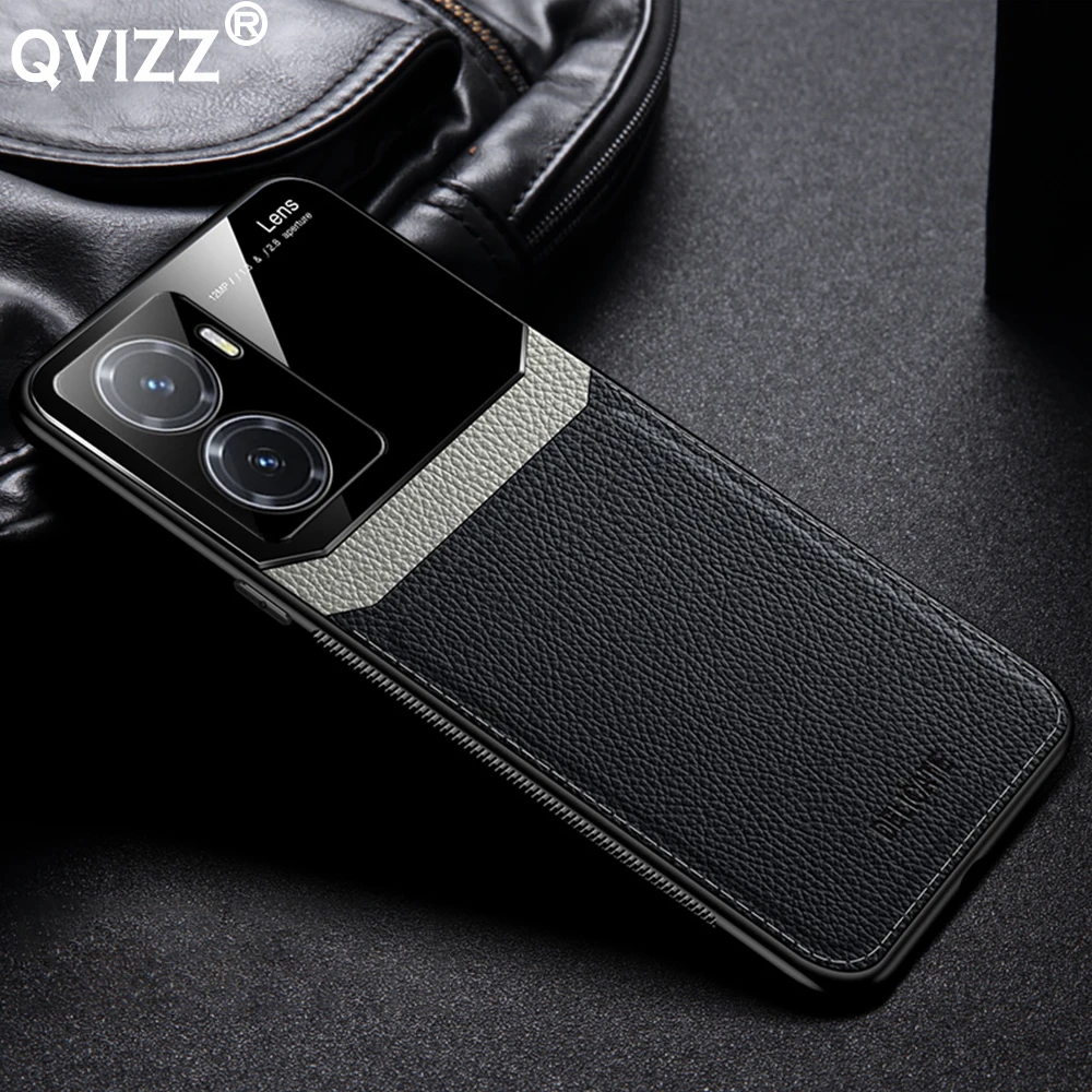 

Leather Case for vivo iQOO Z7 iQOOZ7 Luxury Plexiglass Soft Silicone Edges Hard Back Armor Shockproof Phone Cover for vivoiQOOZ7