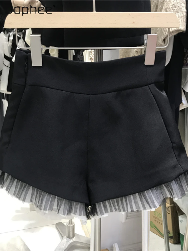 Women's Summer New Contrast Color Spun Yarn Black Shorts 2022 New Korean Style Casual High Waist Blended Mesh Wide Leg Shorts
Women's Summer New Contrast Color Spun Yarn Black Shorts 2022 New Korean Style Casual High Waist Blended Mesh Wide Leg Shorts
