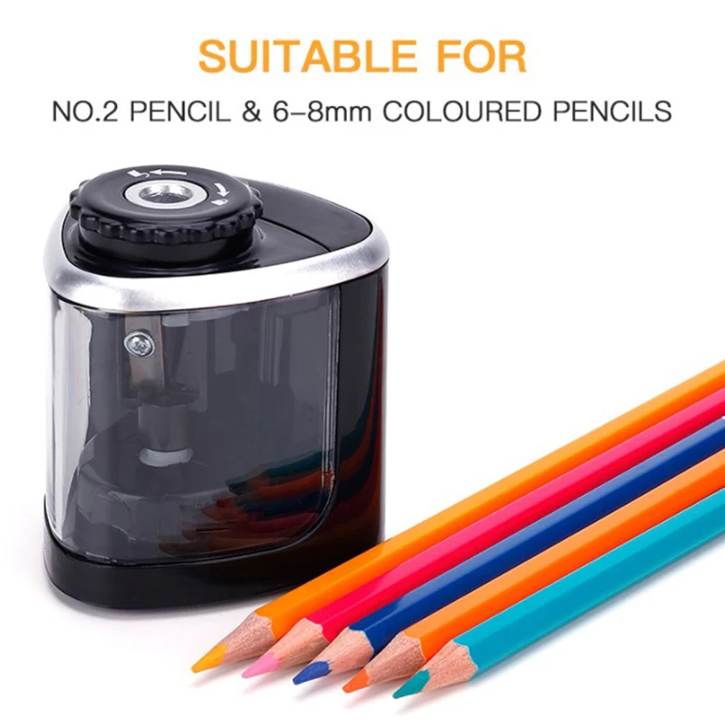 

Электрическая автоматическая точилка для карандашей, безопасная Студенческая точилка со спиральными стальными лезвиями для художников, цветные карандаши для детей и взрослых