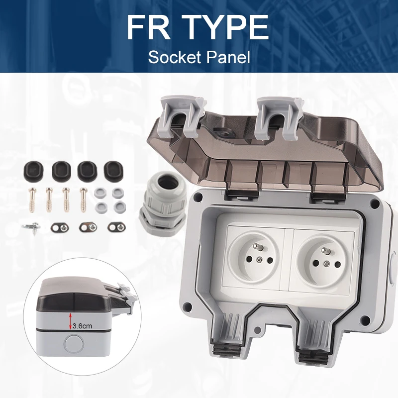 Стандартная Водонепроницаемая уличная настенная розетка FR IP66, электрическая садовая двойная розетка с зарядным устройством 16 А 250 В 
Стандартная Водонепроницаемая уличная настенная розетка FR IP66, электрическая садовая двойная розетка с зарядным устройством 16 А 250 В