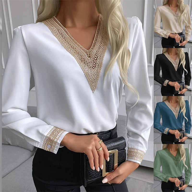 Embroidery Long Sleeve White lace Blouses Women Tops Summer V-Neck Loose Chiffon Blouse Shirt Blusas Mujer De Moda 2023 
Embroidery Long Sleeve White lace Blouses Women Tops Summer V-Neck Loose Chiffon Blouse Shirt Blusas Mujer De Moda 2023