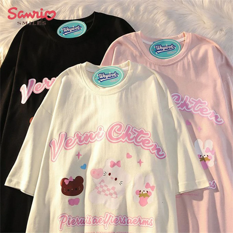 Anime Sanrios Series Hello Kittys Cotton Short-Sleeved Kuromi Flock Embroidered T-Shirt Cartoon Kawaii Summer Thin Section Top
Anime Sanrios Series Hello Kittys Cotton Short-Sleeved Kuromi Flock Embroidered T-Shirt Cartoon Kawaii Summer Thin Section Top
