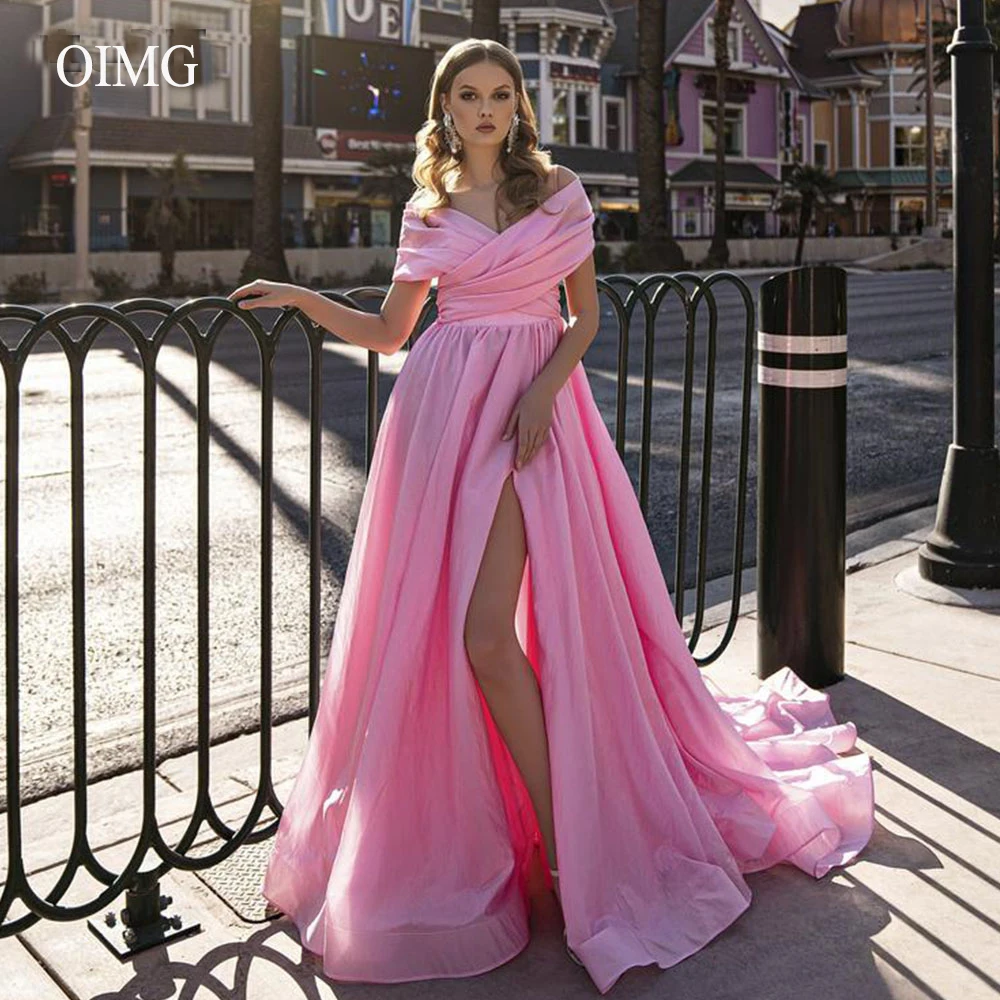 OIMG Pink Off the Shoulder Evening Dresses Short Sleeves Satin And Organza Slit Long Formal Party Dress Simple Women Prom Gowns
OIMG Pink Off the Shoulder Evening Dresses Short Sleeves Satin And Organza Slit Long Formal Party Dress Simple Women Prom Gowns