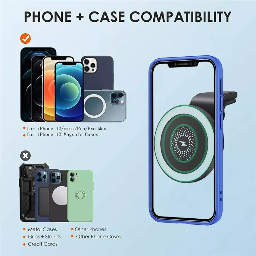 Car Wireless Charger Air Vent Holder for magsafing Serie 12 13 Pro Max Mini Qi Fast Car Charging Phone Stand
Car Wireless Charger Air Vent Holder for magsafing Serie 12 13 Pro Max Mini Qi Fast Car Charging Phone Stand