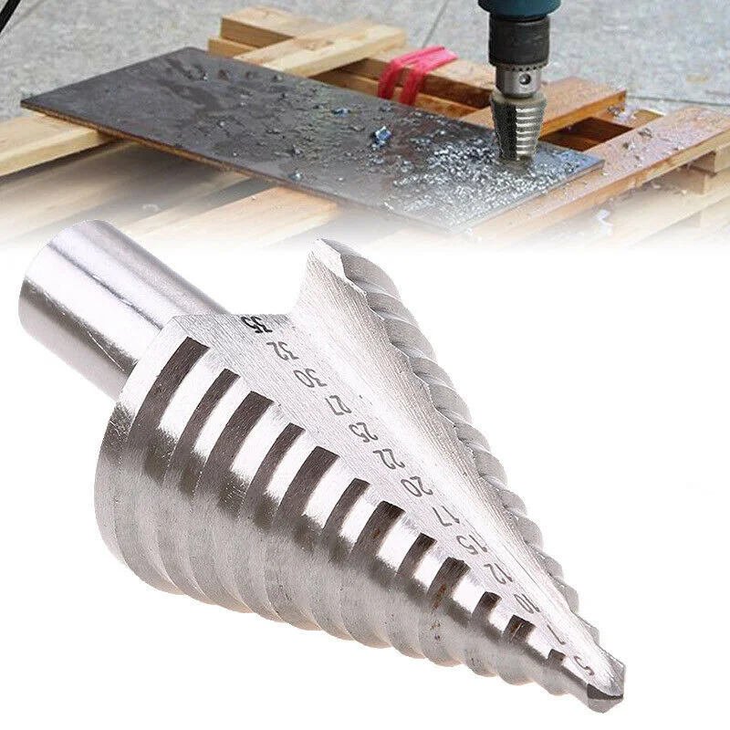 Titanium Step Drill Bit High Speed Steel Cutter 5-35mm 13 Steps Size Cone Drills Silver Widely Used To Cut Holes
Titanium Step Drill Bit High Speed Steel Cutter 5-35mm 13 Steps Size Cone Drills Silver Widely Used To Cut Holes