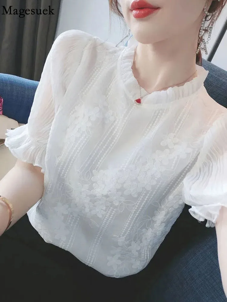 New Elegant Woman Tops and Lace Blouse Stand Collar White Chiffon Women's 2022 Summer Office Lady Lantern Sleeve Shirts 22221
New Elegant Woman Tops and Lace Blouse Stand Collar White Chiffon Women's 2022 Summer Office Lady Lantern Sleeve Shirts 22221
