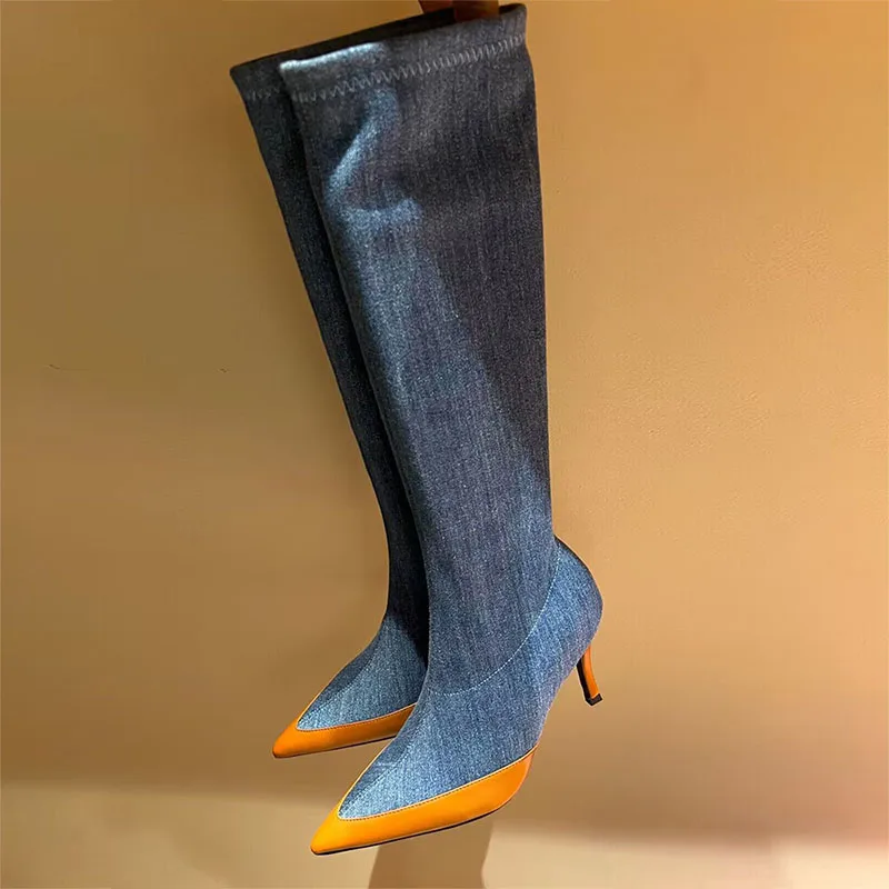 Autumn New Denim Suede Contrast Color Pointed Thin Heel Long Boots Women's High Sleeve Knee Length Spicy Girls Fashion Boots
Autumn New Denim Suede Contrast Color Pointed Thin Heel Long Boots Women's High Sleeve Knee Length Spicy Girls Fashion Boots